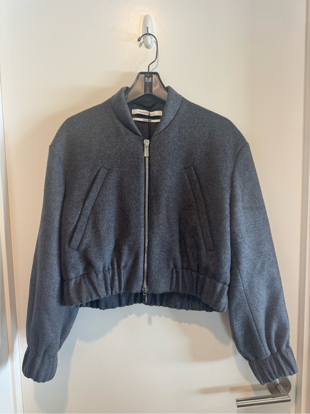 Another Tomorrow Women's Charcoal Gray Cropped Bomber Jacket